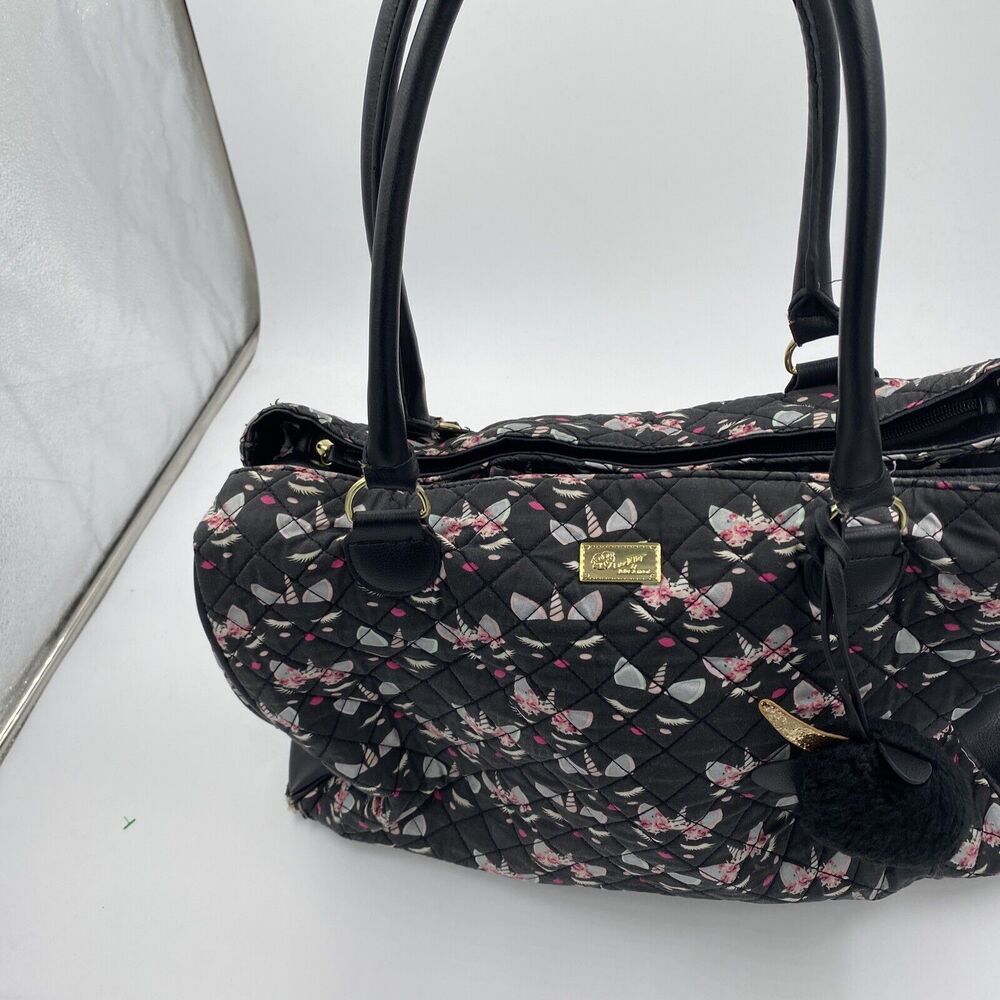Luv Betsey Johnson Weekender Black Unicorn Print Duffel Travel Bag Diaper